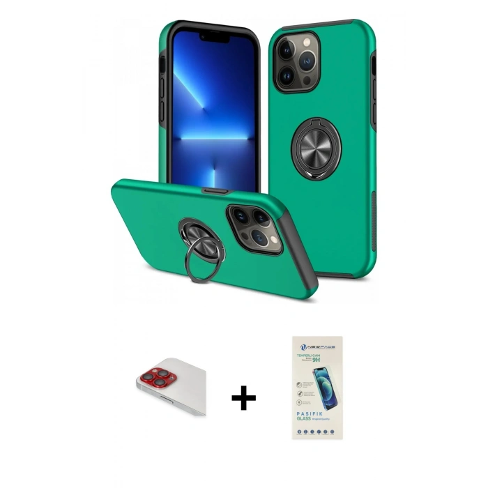 MARSİLYAN™- iPhone 13 Pro Max Kılıf Odak Form Prime - Şeffaf Pasifik Cam Ekran Koruyucu + Pers Alüminyum Kamera Lens - KI
