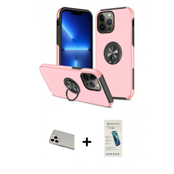 MARSİLYAN™- iPhone 13 Pro Max Kılıf Odak Form Prime - Şeffaf Pasifik Cam Ekran Koruyucu + Rainbow Kamera Lens Koruma Cam - BZ
