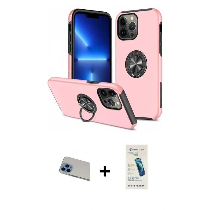 MARSİLYAN™- iPhone 13 Pro Max Kılıf Odak Form Prime - Şeffaf Pasifik Cam Ekran Koruyucu + Rainbow Kamera Lens Koruma Cam - MI