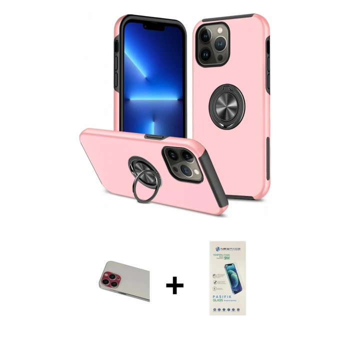 MARSİLYAN™- iPhone 13 Pro Max Kılıf Odak Form Prime - Şeffaf Pasifik Cam Ekran Koruyucu + Rainbow Kamera Lens Koruma Cam - KI