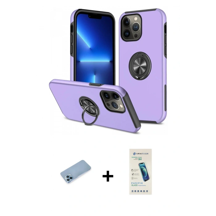 MARSİLYAN™- iPhone 13 Pro Max Kılıf Odak Form Prime - Şeffaf Pasifik Cam Ekran Koruyucu + Shine Kamera Lens Koruma Cam - MI