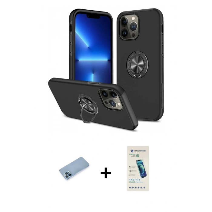 MARSİLYAN™- iPhone 13 Pro Max Kılıf Odak Form Prime - Şeffaf Pasifik Cam Ekran Koruyucu + Shine Kamera Lens Koruma Cam - MI