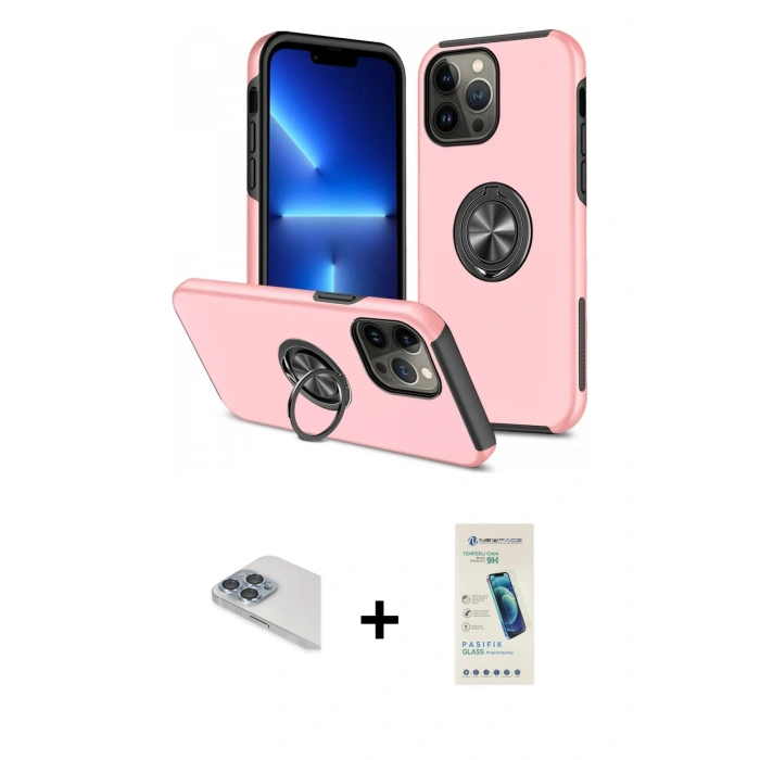MARSİLYAN™- iPhone 13 Pro Max Kılıf Odak Form Prime - Şeffaf Pasifik Cam Ekran Koruyucu + Sierra Blue Pers Alüminyum Kamera Lens
