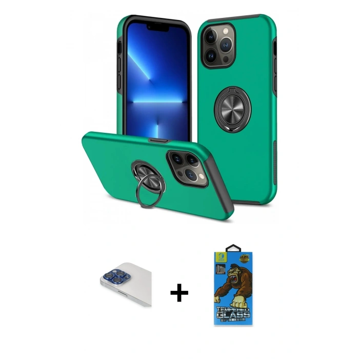 MARSİLYAN™- iPhone 13 Pro Max Kılıf Odak Form Prime - Siyah 18D Cam Ekran Koruyucu + Pers Alüminyum Kamera Lens - LT