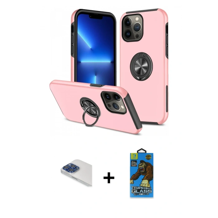 MARSİLYAN™- iPhone 13 Pro Max Kılıf Odak Form Prime - Siyah 18D Cam Ekran Koruyucu + Pers Alüminyum Kamera Lens - LT