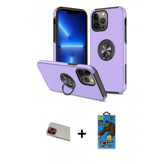 MARSİLYAN™- iPhone 13 Pro Max Kılıf Odak Form Prime - Siyah 18D Cam Ekran Koruyucu + Rainbow Kamera Lens Koruma Cam - KI