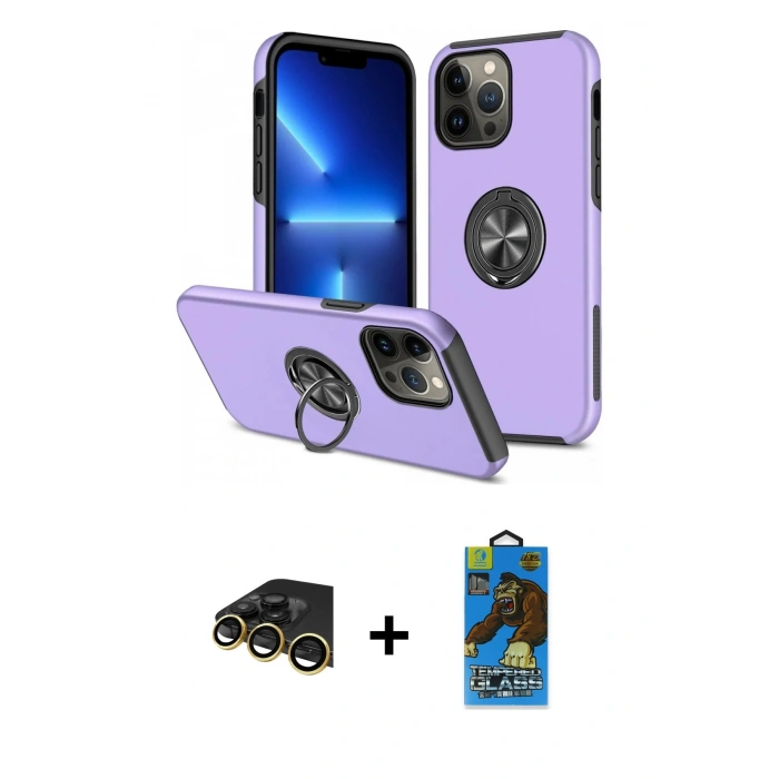 MARSİLYAN™- iPhone 13 Pro Max Kılıf Odak Form Prime - Siyah 18D Cam Ekran Koruyucu + Raze Metal Kamera Lens - GD