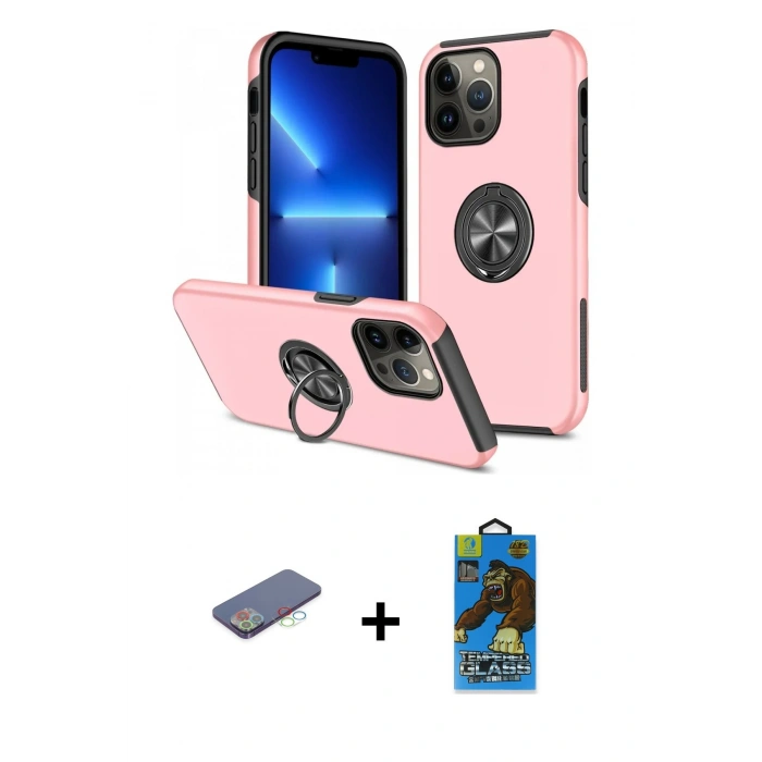 MARSİLYAN™- iPhone 13 Pro Max Kılıf Odak Form Prime - Siyah 18D Cam Ekran Koruyucu + Renkli Kamera Lens Koruma Cam - MI