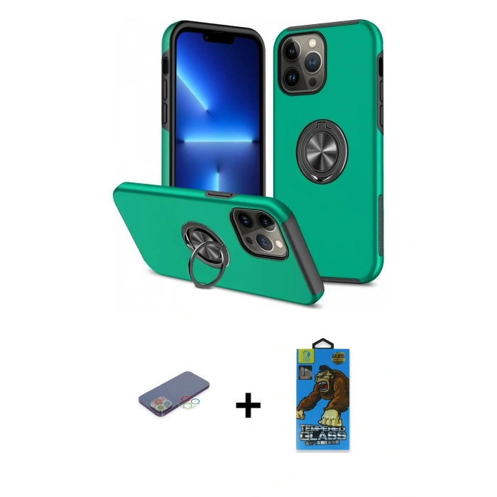 MARSİLYAN™- iPhone 13 Pro Max Kılıf Odak Form Prime - Siyah 18D Cam Ekran Koruyucu + Renkli Kamera Lens Koruma Cam - MI