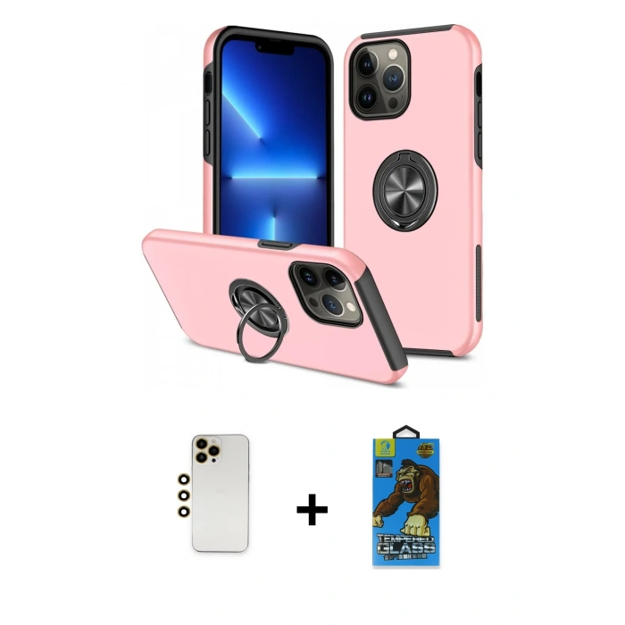 MARSİLYAN™- iPhone 13 Pro Max Kılıf Odak Form Prime - Siyah 18D Cam Ekran Koruyucu + Shine Kamera Lens - GD