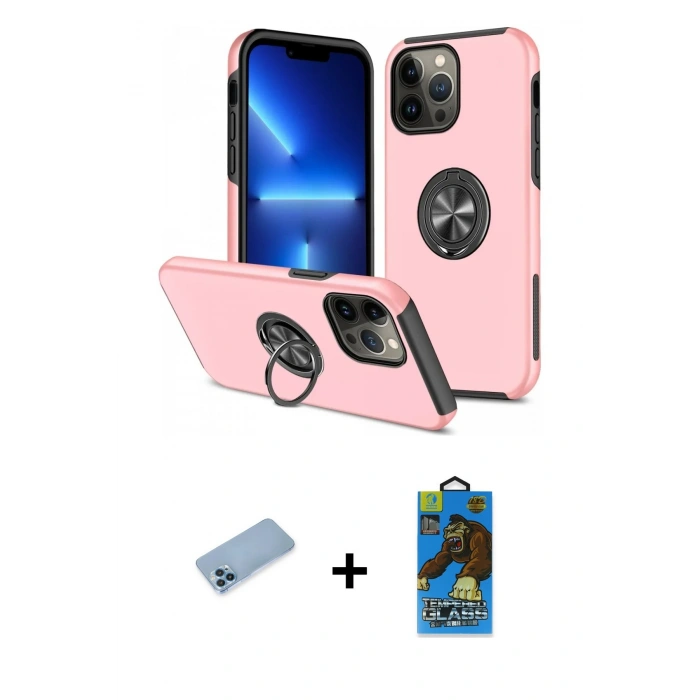 MARSİLYAN™- iPhone 13 Pro Max Kılıf Odak Form Prime - Siyah 18D Cam Ekran Koruyucu + Shine Kamera Lens Koruma Cam - MI
