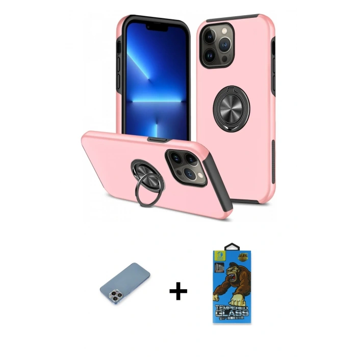 MARSİLYAN™- iPhone 13 Pro Max Kılıf Odak Form Prime - Siyah 18D Cam Ekran Koruyucu + Shine Kamera Lens Koruma Cam - GI