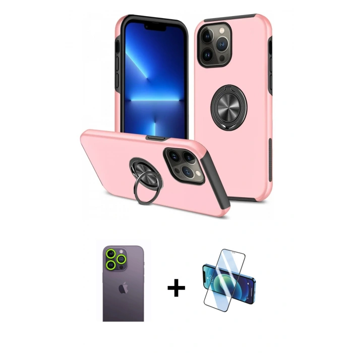 MARSİLYAN™- iPhone 13 Pro Max Kılıf Odak Form Prime - Siyah 3D Antistatik Cam Ekran Koruyucu + Neon Fosforlu Kamera Lens - YL