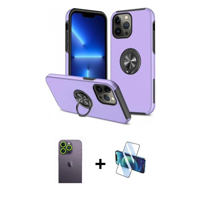 MARSİLYAN™- iPhone 13 Pro Max Kılıf Odak Form Prime - Siyah 3D Antistatik Cam Ekran Koruyucu + Neon Fosforlu Kamera Lens - YL