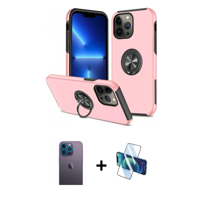 MARSİLYAN™- iPhone 13 Pro Max Kılıf Odak Form Prime - Siyah 3D Antistatik Cam Ekran Koruyucu + Neon Fosforlu Kamera Lens - MI