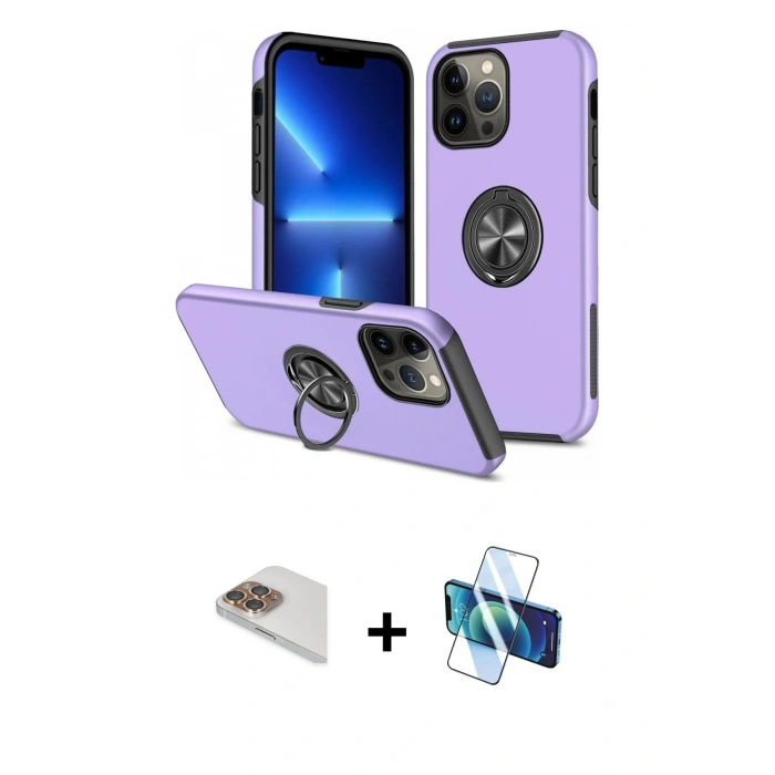 MARSİLYAN™- iPhone 13 Pro Max Kılıf Odak Form Prime - Siyah 3D Antistatik Cam Ekran Koruyucu + Pers Alüminyum Kamera Lens - GD