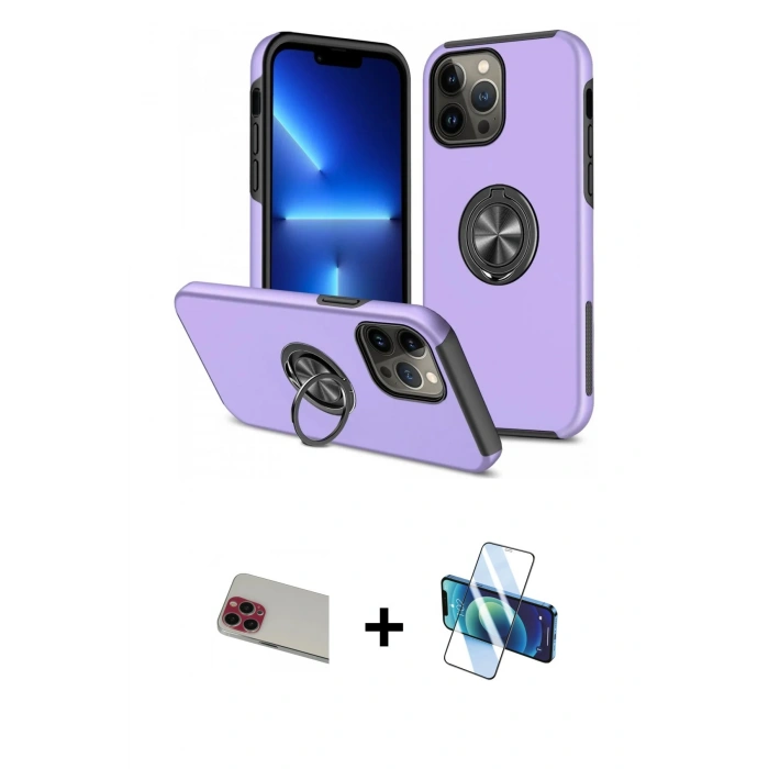 MARSİLYAN™- iPhone 13 Pro Max Kılıf Odak Form Prime - Siyah 3D Antistatik Cam Ekran Koruyucu + Rainbow Kamera Lens Koruma Cam - KI