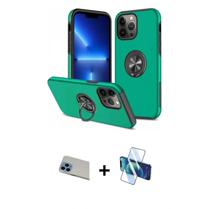 MARSİLYAN™- iPhone 13 Pro Max Kılıf Odak Form Prime - Siyah 3D Antistatik Cam Ekran Koruyucu + Rainbow Kamera Lens Koruma Cam - MI