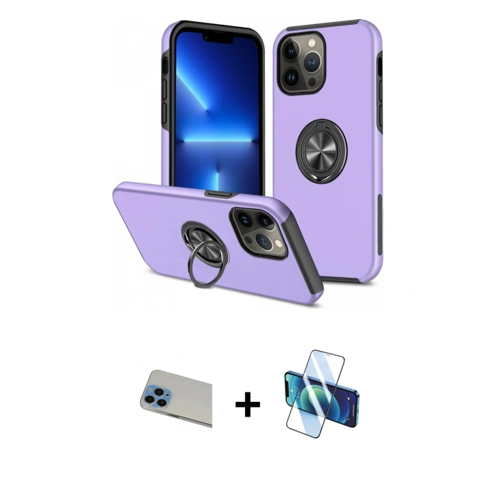 MARSİLYAN™- iPhone 13 Pro Max Kılıf Odak Form Prime - Siyah 3D Antistatik Cam Ekran Koruyucu + Rainbow Kamera Lens Koruma Cam - MI