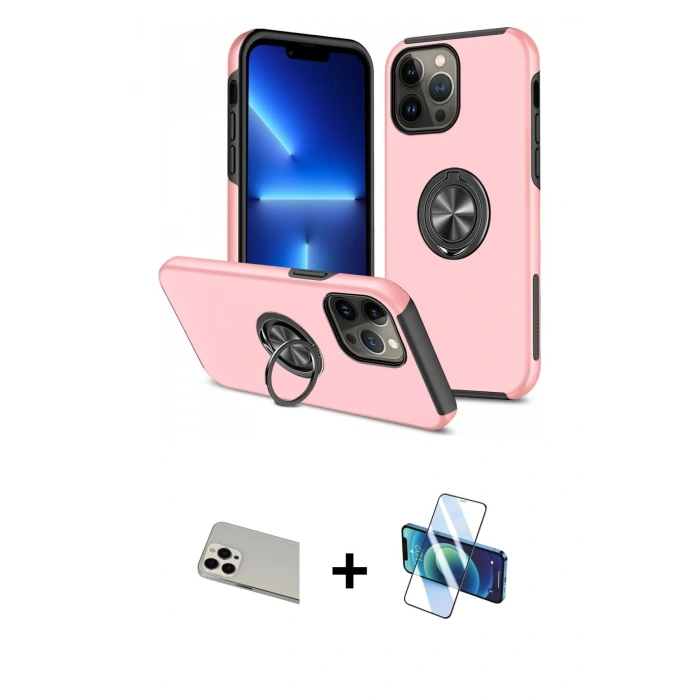 MARSİLYAN™- iPhone 13 Pro Max Kılıf Odak Form Prime - Siyah 3D Antistatik Cam Ekran Koruyucu + Rainbow Kamera Lens Koruma Cam - BZ