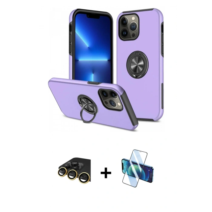 MARSİLYAN™- iPhone 13 Pro Max Kılıf Odak Form Prime - Siyah 3D Antistatik Cam Ekran Koruyucu + Raze Metal Kamera Lens - GD