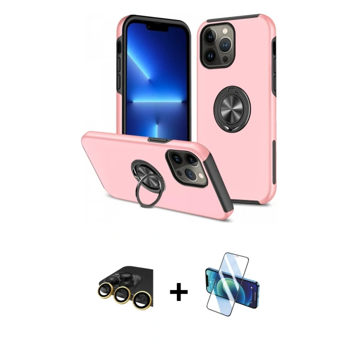 MARSİLYAN™- iPhone 13 Pro Max Kılıf Odak Form Prime - Siyah 3D Antistatik Cam Ekran Koruyucu + Raze Metal Kamera Lens - GD