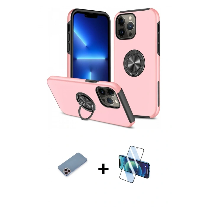 MARSİLYAN™- iPhone 13 Pro Max Kılıf Odak Form Prime - Siyah 3D Antistatik Cam Ekran Koruyucu + Shine Kamera Lens Koruma Cam - PE