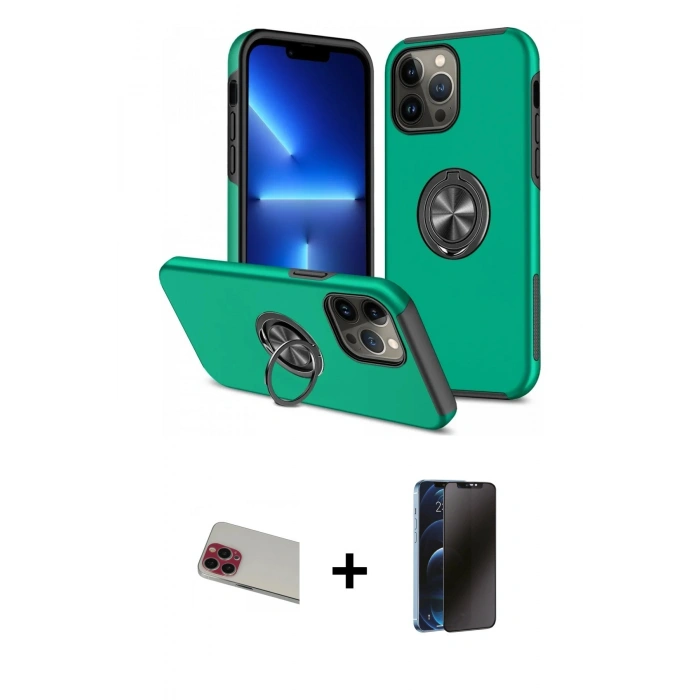 MARSİLYAN™- iPhone 13 Pro Max Kılıf Odak Form Prime - Siyah 3D Antistatik Hayalet Cam Ekran Koruyucu + Rainbow Kamera Lens Koruma Cam - KI