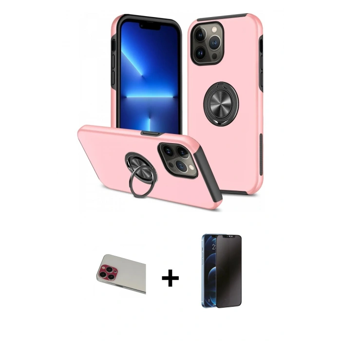MARSİLYAN™- iPhone 13 Pro Max Kılıf Odak Form Prime - Siyah 3D Antistatik Hayalet Cam Ekran Koruyucu + Rainbow Kamera Lens Koruma Cam - KI