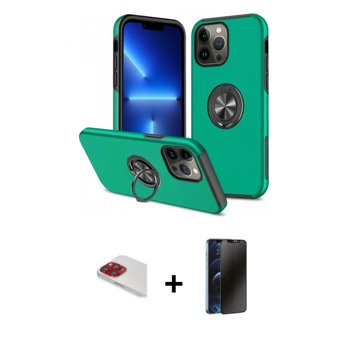 MARSİLYAN™- iPhone 13 Pro Max Kılıf Odak Form Prime - Siyah 3D Antistatik Hayalet Cam Ekran Koruyucu + Pers Alüminyum Kamera Lens - KI