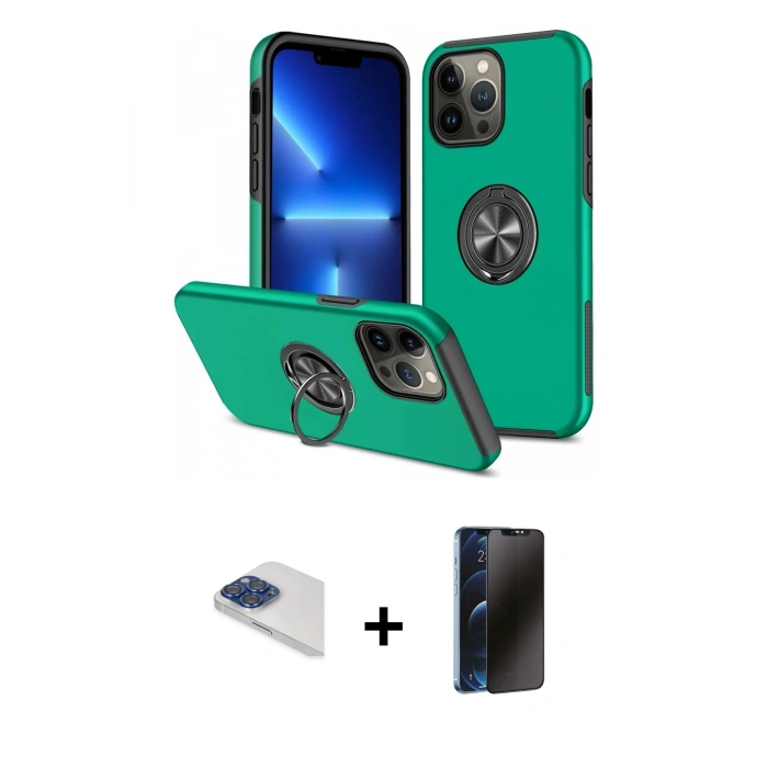 MARSİLYAN™- iPhone 13 Pro Max Kılıf Odak Form Prime - Siyah 3D Antistatik Hayalet Cam Ekran Koruyucu + Pers Alüminyum Kamera Lens - LT