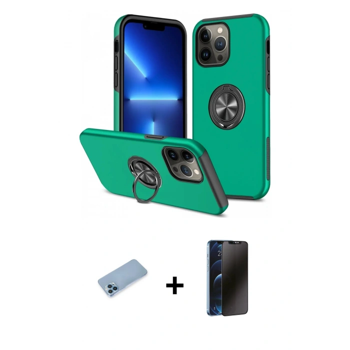 MARSİLYAN™- iPhone 13 Pro Max Kılıf Odak Form Prime - Siyah 3D Antistatik Hayalet Cam Ekran Koruyucu + Shine Kamera Lens Koruma Cam - MI