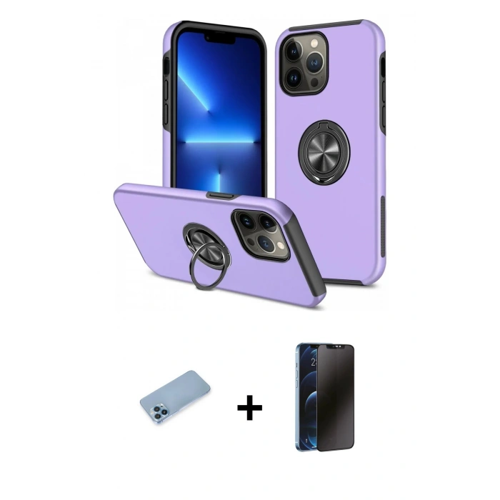 MARSİLYAN™- iPhone 13 Pro Max Kılıf Odak Form Prime - Siyah 3D Antistatik Hayalet Cam Ekran Koruyucu + Shine Kamera Lens Koruma Cam - MI