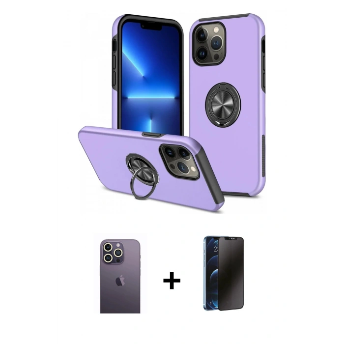 MARSİLYAN™- iPhone 13 Pro Max Kılıf Odak Form Prime - Siyah 3D Antistatik Hayalet Cam Ekran Koruyucu + Neon Fosforlu Kamera Lens - BZ