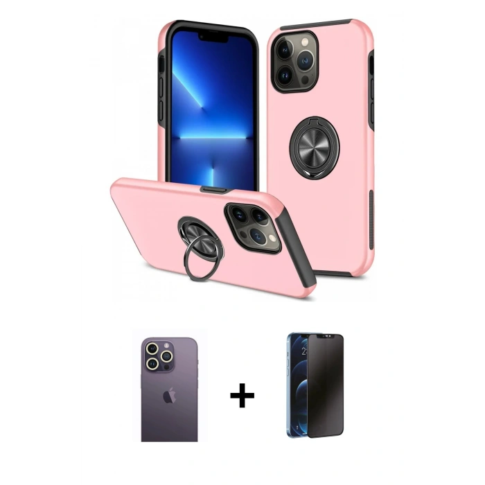 MARSİLYAN™- iPhone 13 Pro Max Kılıf Odak Form Prime - Siyah 3D Antistatik Hayalet Cam Ekran Koruyucu + Neon Fosforlu Kamera Lens - BZ