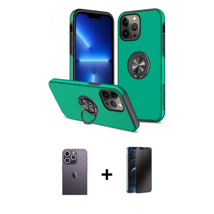 MARSİLYAN™- iPhone 13 Pro Max Kılıf Odak Form Prime - Siyah 3D Antistatik Hayalet Cam Ekran Koruyucu + Neon Fosforlu Kamera Lens - BZ