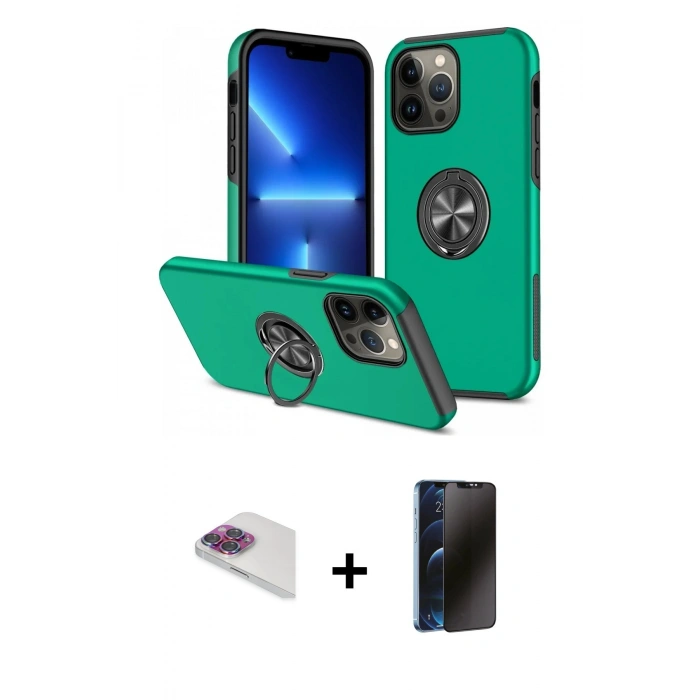 MARSİLYAN™- iPhone 13 Pro Max Kılıf Odak Form Prime - Siyah 3D Antistatik Hayalet Cam Ekran Koruyucu + Pers Alüminyum Kamera Lens - GI