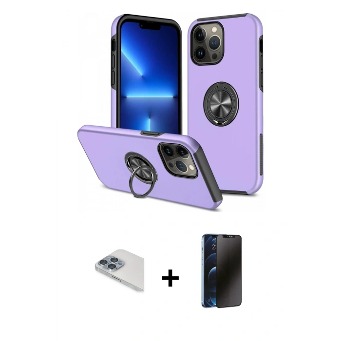 MARSİLYAN™- iPhone 13 Pro Max Kılıf Odak Form Prime - Siyah 3D Antistatik Hayalet Cam Ekran Koruyucu + Pers Alüminyum Kamera Lens - SABE