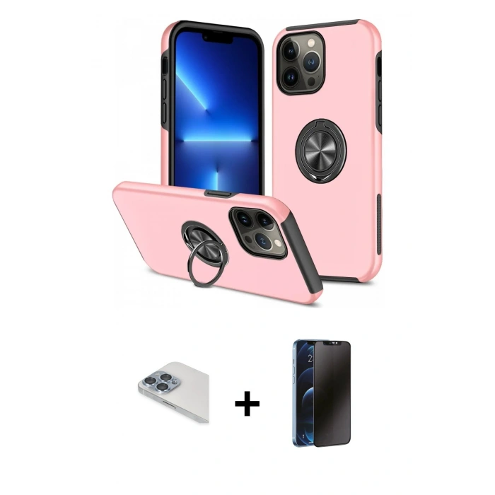 MARSİLYAN™- iPhone 13 Pro Max Kılıf Odak Form Prime - Siyah 3D Antistatik Hayalet Cam Ekran Koruyucu + Pers Alüminyum Kamera Lens - SABE