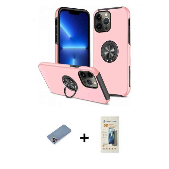 MARSİLYAN™- iPhone 13 Pro Max Kılıf Odak Form Prime - Siyah 6D Mat Seramik Hayalet Nano Ekran Koruyucu + Shine Kamera Lens Koruma Cam - PE