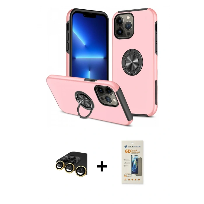 MARSİLYAN™- iPhone 13 Pro Max Kılıf Odak Form Prime - Siyah 6D Mat Seramik Hayalet Nano Ekran Koruyucu + Raze Metal Kamera Lens - GD