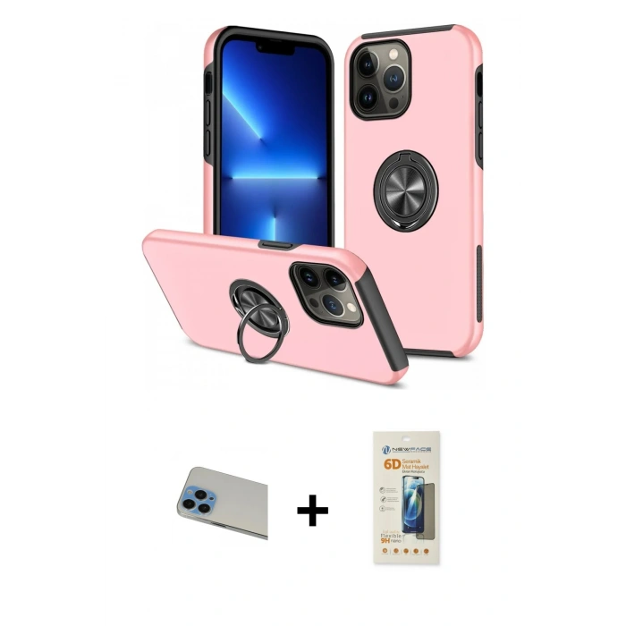 MARSİLYAN™- iPhone 13 Pro Max Kılıf Odak Form Prime - Siyah 6D Mat Seramik Hayalet Nano Ekran Koruyucu + Rainbow Kamera Lens Koruma Cam - MI