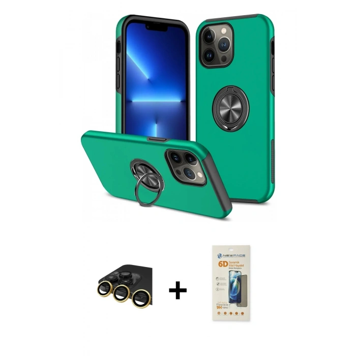 MARSİLYAN™- iPhone 13 Pro Max Kılıf Odak Form Prime - Siyah 6D Mat Seramik Hayalet Nano Ekran Koruyucu + Raze Metal Kamera Lens - GD