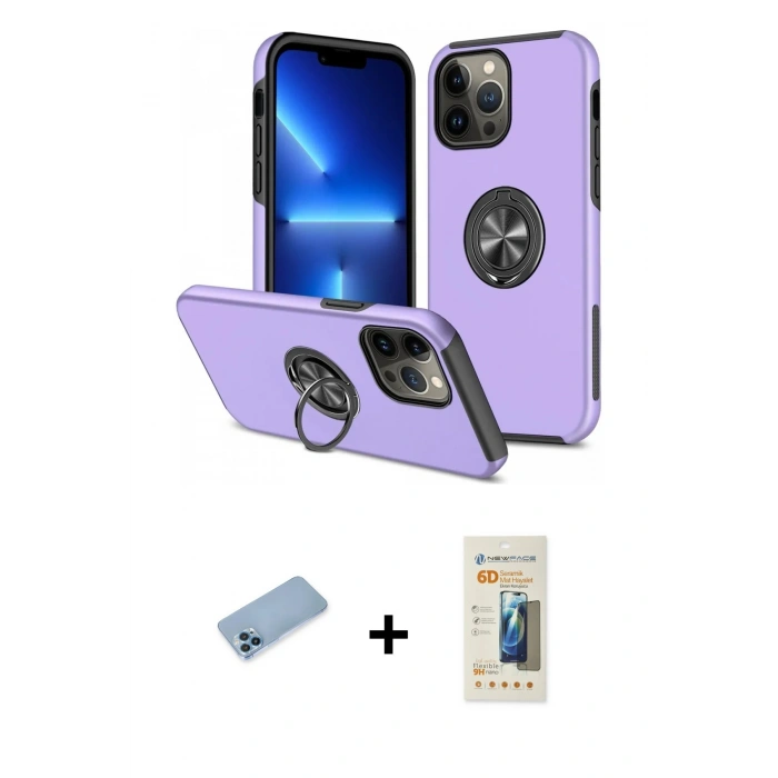 MARSİLYAN™- iPhone 13 Pro Max Kılıf Odak Form Prime - Siyah 6D Mat Seramik Hayalet Nano Ekran Koruyucu + Shine Kamera Lens Koruma Cam - MI