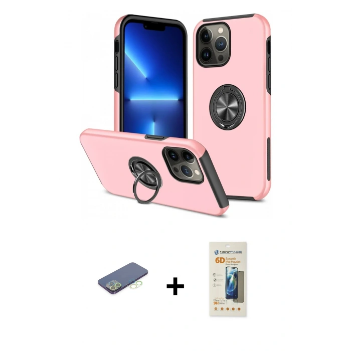 MARSİLYAN™- iPhone 13 Pro Max Kılıf Odak Form Prime - Siyah 6D Mat Seramik Hayalet Nano Ekran Koruyucu + Renkli Kamera Lens Koruma Cam - YL