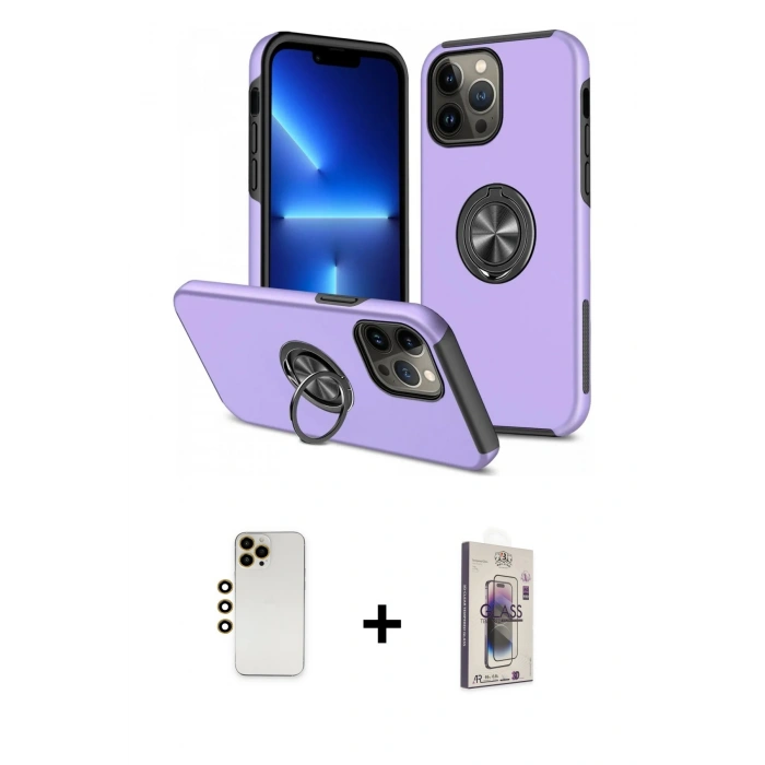 MARSİLYAN™- iPhone 13 Pro Max Kılıf Odak Form Prime - Siyah Bilvis 3D Cam Ekran Koruyucu + Shine Kamera Lens - GD