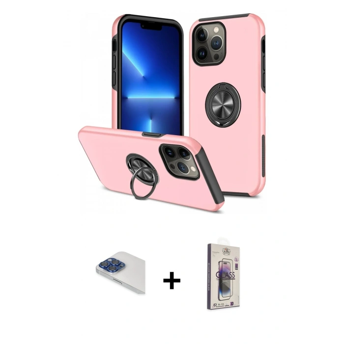 MARSİLYAN™- iPhone 13 Pro Max Kılıf Odak Form Prime - Siyah Bilvis 3D Cam Ekran Koruyucu + Lacivert Pers Alüminyum Kamera Lens