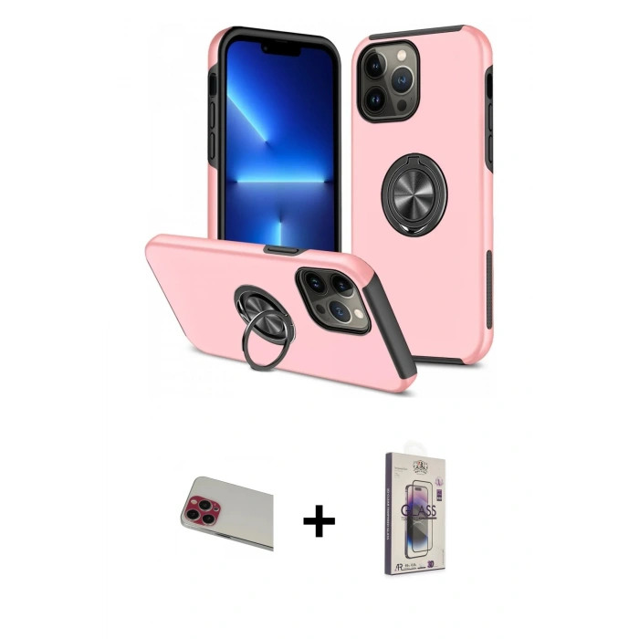 MARSİLYAN™- iPhone 13 Pro Max Kılıf Odak Form Prime - Siyah Bilvis 3D Cam Ekran Koruyucu + Rainbow Kamera Lens Koruma Cam - KI