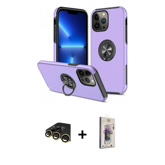 MARSİLYAN™- iPhone 13 Pro Max Kılıf Odak Form Prime - Siyah Bilvis 3D Cam Ekran Koruyucu + Raze Metal Kamera Lens - GD