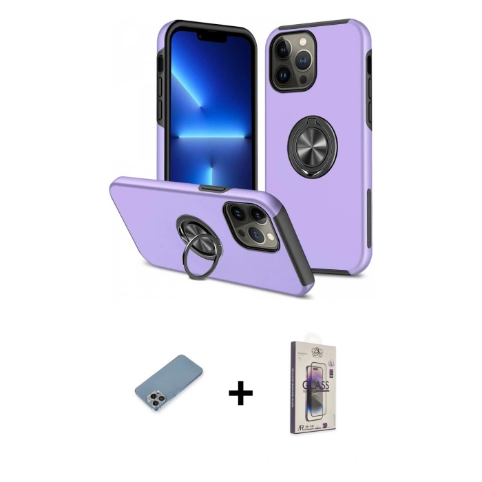 MARSİLYAN™- iPhone 13 Pro Max Kılıf Odak Form Prime - Siyah Bilvis 3D Cam Ekran Koruyucu + Shine Kamera Lens Koruma Cam - GI